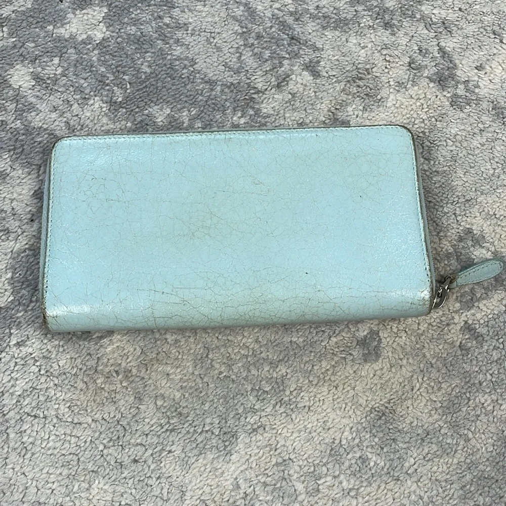 Balenciaga Zip Around Classic Continental Long Wallet Baby Blue Leather